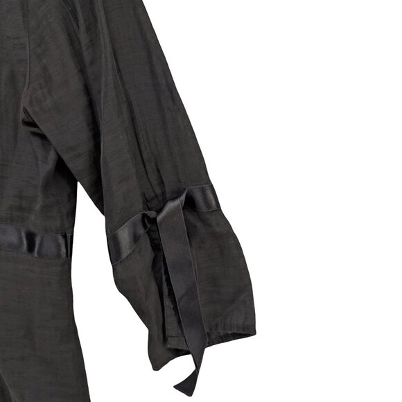 Rayure Sheer Blouse Womens Black 3/4 Sleeve Button Front Tie Waist Collared Sz S - Picture 9 of 9